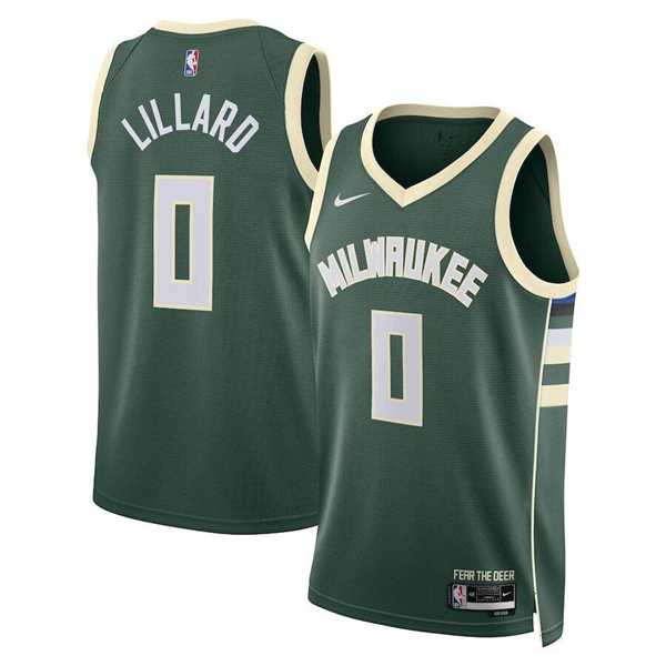 Men's Milwaukee Bucks #0 Damian Lillard Green Icon Edition Stitched Basketball Jersey Dzhi